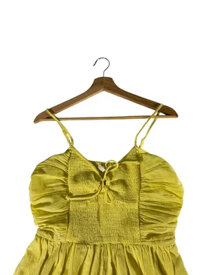 Aerie Smocked Keyhole Romper Womens M NWT Yellow Babydoll Cami Summer thumbnail 4