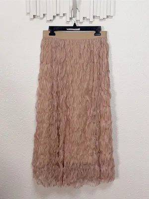 Miss Sparkling Nude Textured Fringe Elastic Waist Maxi Skirt thumbnail 6