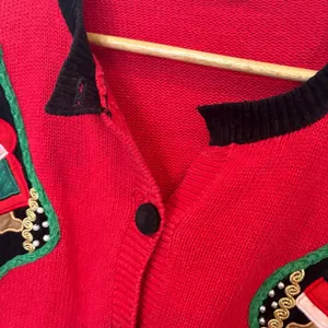 Samantha Taylor Red Christmas Stocking Cardigan‎ Size Large thumbnail 4