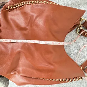 Bebe Colette Triple Entry Hobo Cognac Brown Shoulder Bag Chain Whlpstitch Slouch thumbnail 9