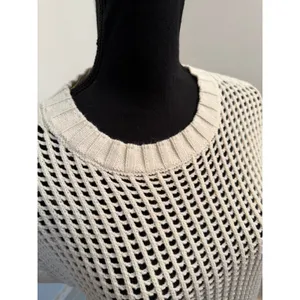 Open Knit Cream Cap Sleeve Sweater Pullover Breezy Summer Crochet Top Cover-Up thumbnail 2