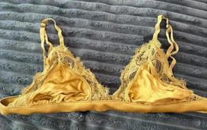 Zara Gold Mulberry Silk Lace Bralette thumbnail 1