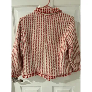 G by Giuliana Red White Striped Tweed Fringe‎ Double Breasted Blazer Large thumbnail 4