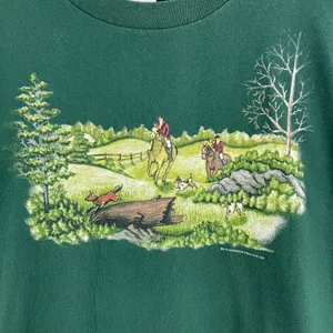 Vintage 1994 Dark Green Fox Hunt Sport Single Stitch Short Sleeve Graphic Tee thumbnail 4