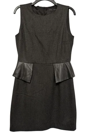 Zara Grey Black‎ Pinstripe Leather Panel Peplum Office Professional Dress Medium thumbnail 1