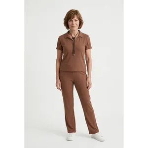 Muk‎ Luks Womens Brown Ribbed Knit Lounge Set Polo Top and Pants Small A685249 thumbnail 9