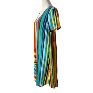 Soft Surroundings Happy Place Dress Womens Small Multi NWT Striped V-Neck‎ Midi thumbnail 6