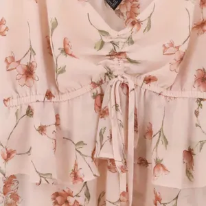 Floral Ruffle Milkmaid‎ Babydoll Top Womens Size S Pink Coquette Fiary Chiffon thumbnail 2
