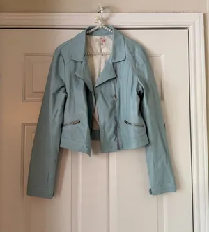 Gianni Bini Baby Blue Faux Leather Motto Jacket thumbnail 1
