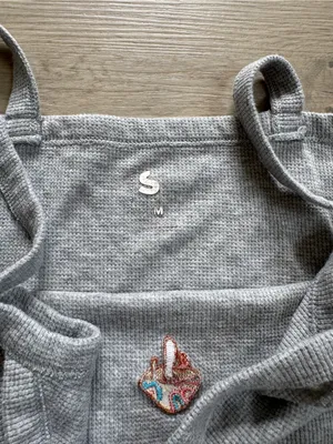 Gray Ribbed V-Neck Camisole Tank Top Mushroom Embroidery Boho Indie Y2K style thumbnail 2