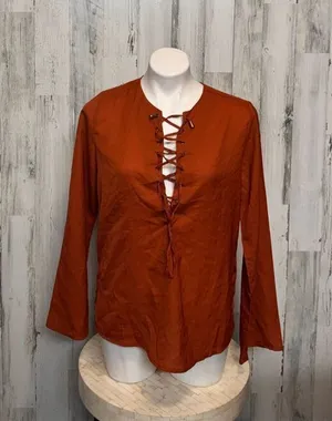 Truth NYC Rust Orange Lace-Up Blouse Women’s Size M thumbnail 1