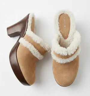 Tommy Hilfiger Suede Faux Fur Platform‎ Clog Mules Chunky High Heel Shoes 6.5 thumbnail 1