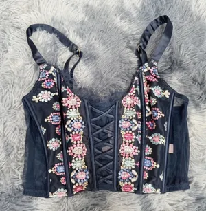 New Victoria’s Secret unlined corset bra floral Embroidered xsmall A-cup thumbnail 1