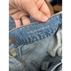 DL1961 Hepburn Wide Leg High Rise Jeans Light Wash Distressed Raw Hem‎ Size 25 thumbnail 3