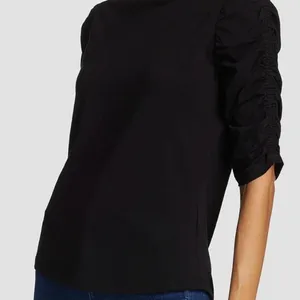 Veronica Beard Waldorf Ruched Sleeve T-Shirt Black Pima Cotton Size Small thumbnail 1