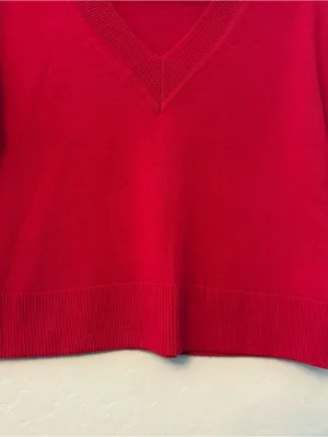 Rachel Zoe red v-neck long sleeve 100% 2-ply cashmere sweater size small thumbnail 4