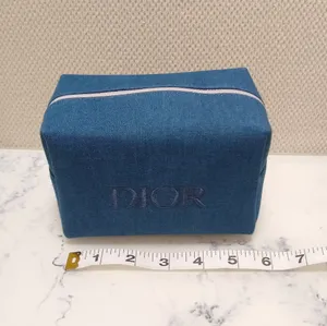 DIOR Denim Embroidered Cosmetic Zipper Trousse Pouch Makeup Cosmetics Bag New thumbnail 8