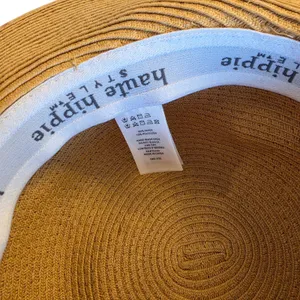 Haute Hippie Tan Straw Sun Hat‎ Blue Chiffon Ribbon Bow UPF 50 Wide Brim thumbnail 7