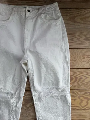 Zara Distressed White Jeans size 12 thumbnail 2