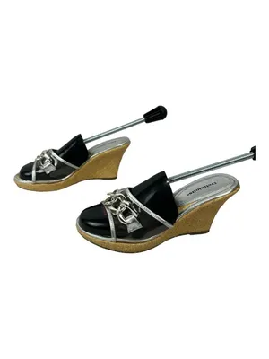 Delicious Womens Black & Silver Wedge Heels Size 7.5 Chain Detail Espadrille thumbnail 2