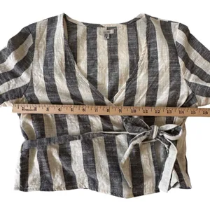 Ecote Wrap Top Black Ivory Stripe Cotton Tie Waist‎ Short Sleeve S Boho thumbnail 6
