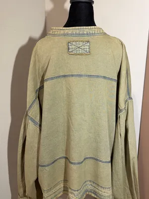 FP “We The Free” Jude Denim Oversized Washed Olive Green V-Neck Oversized Tunic thumbnail 4