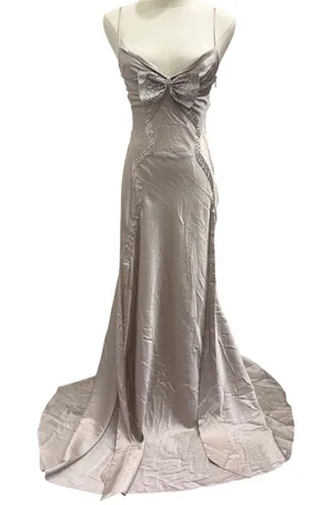 Tara Subkoff for Bebe Platinum‎ Satin Rhinestone Bow Maxi Gown Dress 0 Prom Hoco thumbnail 1