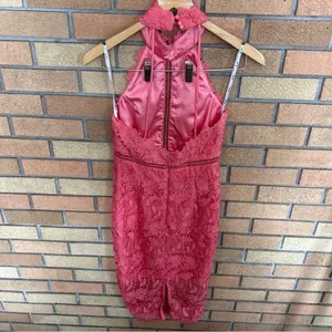 Bardot Noni Floral Lace Halter Neck Knee Length Dress Coral Size US 4/XS RTR thumbnail 4
