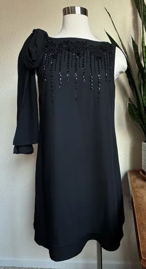 Vintage Liz Claiborne Night Black‎ Beaded Cocktail Dress Size 8 thumbnail 1