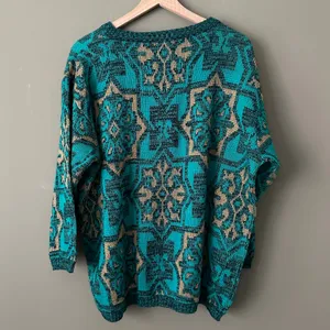 Vintage Green Limited Express 1987 Green & Gold Sweater - M thumbnail 2