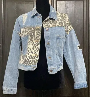 Light blue & Leopard Denim rugged jacket thumbnail 1
