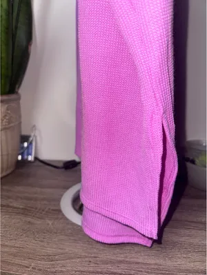 Zenana Long Sleeve Waffle Henley with Thumb Holes, Bright Mauve, Size Medium thumbnail 7