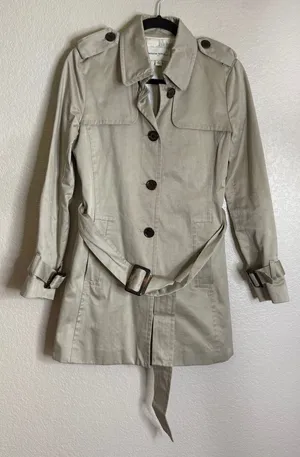 Banana Republic Womens XS Trench Coat Tan Khaki Belted Button Front‎ Epaulettes thumbnail 1