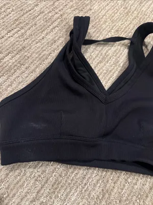 ALO Yoga Black Ribbed V-Neck Sports Bralette thumbnail 3