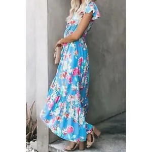 ✨VICI Deep V-Neck Bow Tie Front All Over Floral High Low Maxi Sz Medium Dress✨ thumbnail 4