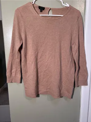 Talbots Women’s Sz Medium Pure Cashmere Sweater Dark Chestnut Heather 3/4 Sleeve thumbnail 4