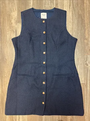 Abercrombie & Fitch Mara Tweed Vest Mini Dress Navy Gold Button XL Like New thumbnail 2