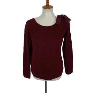Sézane Sweater Small Maroon Mohair Alpaca Blend Bow Shoulder thumbnail 2