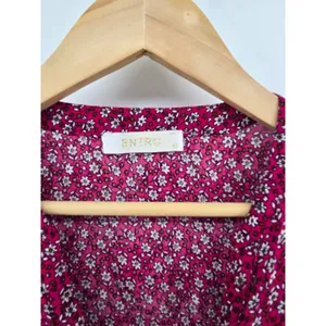 Entro Tunic Dress Womens Small Magenta Floral Boho V-Neck Tassel‎ Mixed Print thumbnail 2
