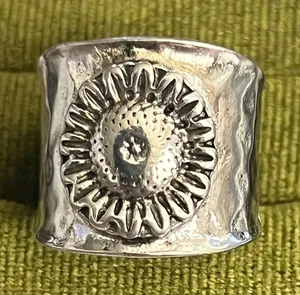 Bohemian Flower Design Wide Band Stainless Steel Silver Size 6 thumbnail 1