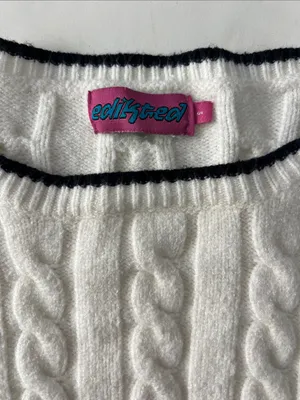 EDIKTED Cropped Cable Knit Ivory Stripe Contrast Sweater Preppy Academia Small thumbnail 5