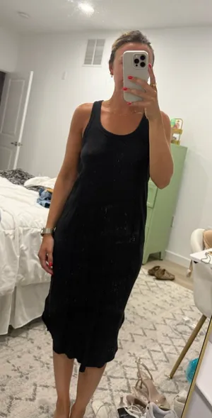 aerie Black Sleeveless Midi Tank Dress thumbnail 1