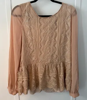BKE Lace Blouse in Tan thumbnail 1