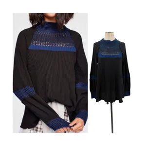 Free People Snow Day Thermal Tunic Black Blue Long Sleeve Top‎ Size Medium thumbnail 2