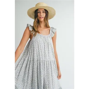 MABLE Floral Ruffle Shoulder Tiered Midi‎ Dress thumbnail 4