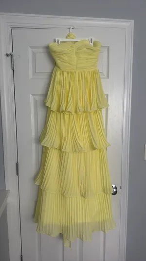 Amazon Yellow Long Ruffle Dress XS corset, and has padding thumbnail 2