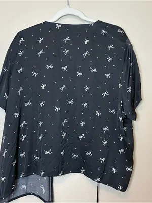 Aerie new plus size coquette bow black white front tie rich luxury top thumbnail 5