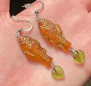 quality Czech glass beads fish/ leaf boho unique dangle earrings🐟 thumbnail 5