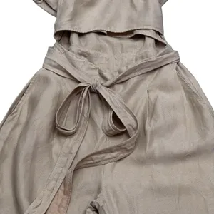 Aritzia Wilfred Brax Jumpsuit Beige Size 8 Linen Blend Wide Legs Wrap Front Tie Waist thumbnail 4