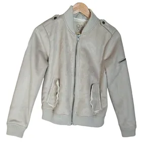 NWOT Chaser Faux Suede Faux Fur Lined Bomber Jacket Cream Size XS thumbnail 4